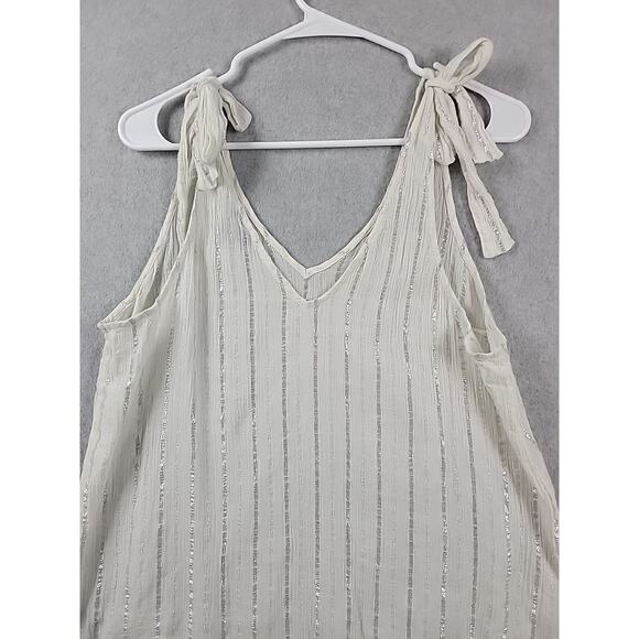 Aerie White Metallic Striped V Neck Tie Shoulder Sheer Tank Top Women XL Stretch - Picture 7 of 11